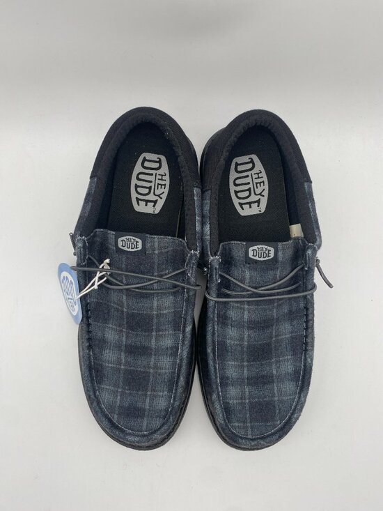 HEY DUDE WALLY FUNK WAFFLE BLACK PLAID#42160-006 US MEN\'S SIZE 12